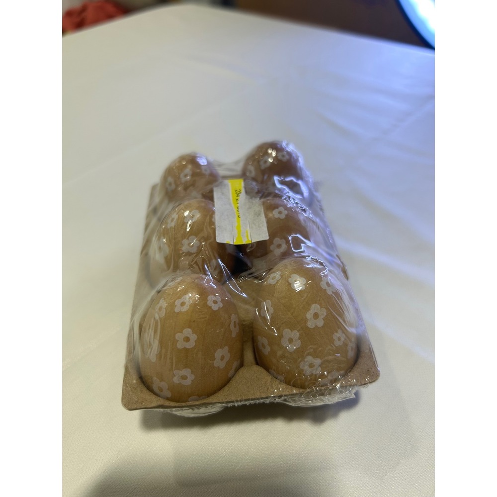Threshold Wood Decorative Easter Eggs 6pk Brown White Floral Flower Carton New